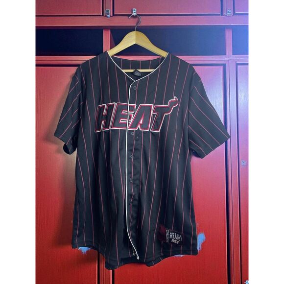 Miami Heat Pinstripe Baseball Jersey – Size L – Black/Red – New w/ Tags - Picture 1 of 5